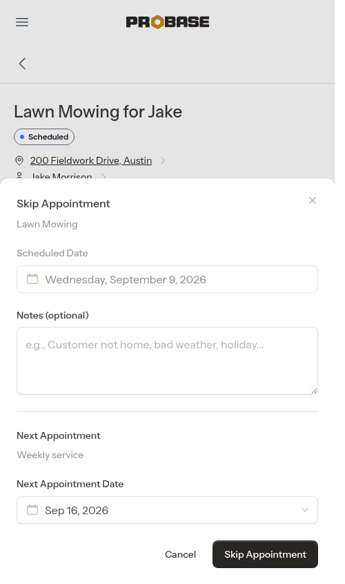 Skip modal with next appointment date