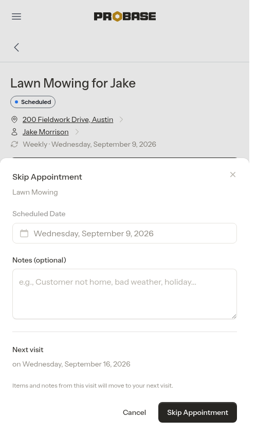 Skip modal when the next visit already exists