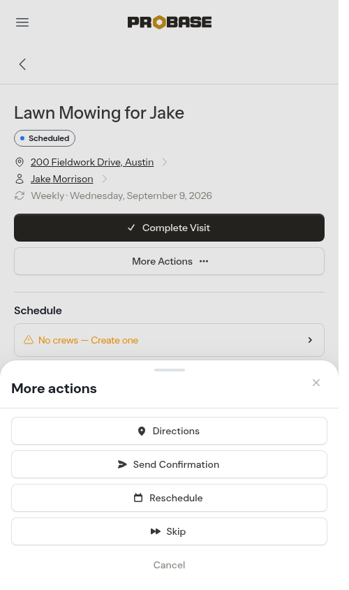 The More actions sheet with the Reschedule option