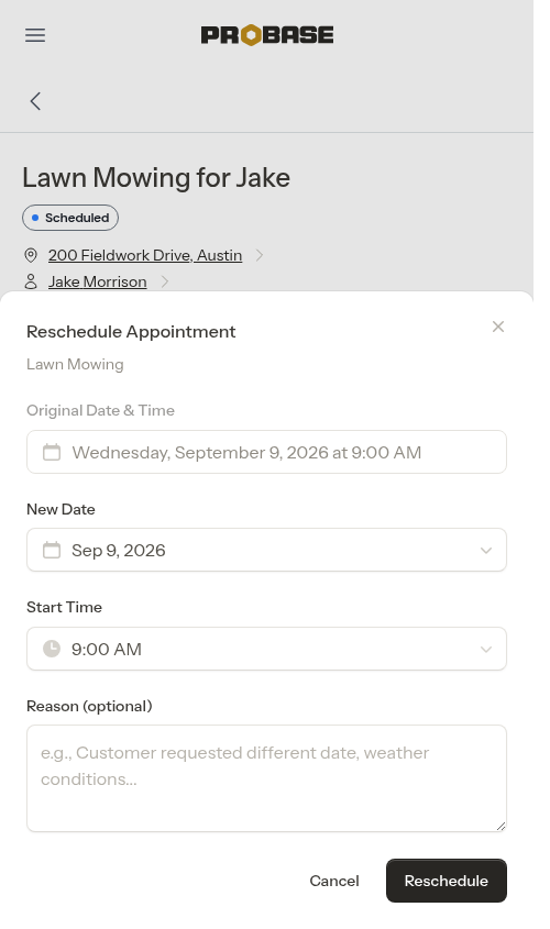 Reschedule modal open