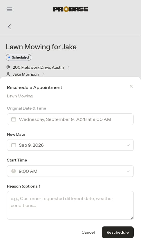 Reschedule modal open