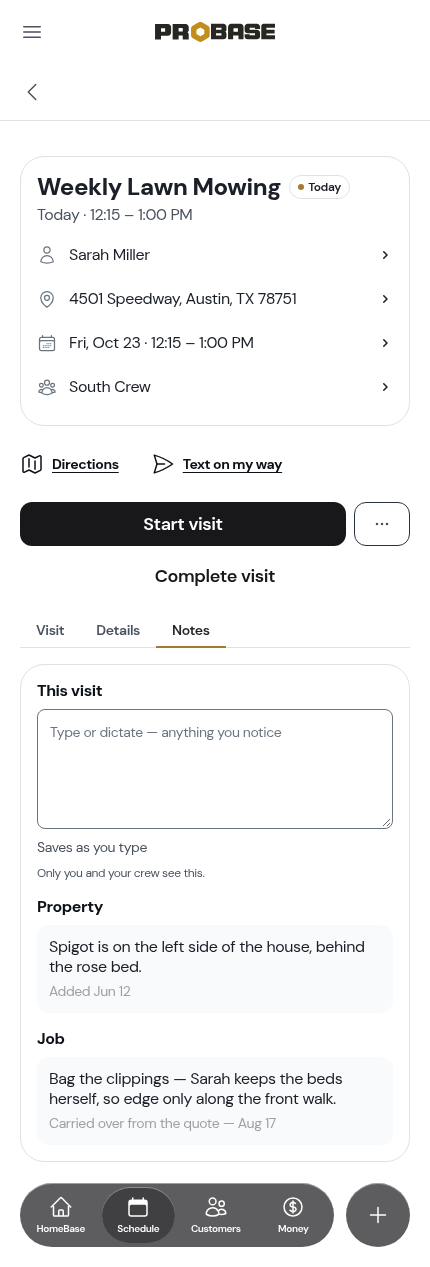 The notes pad on a visit