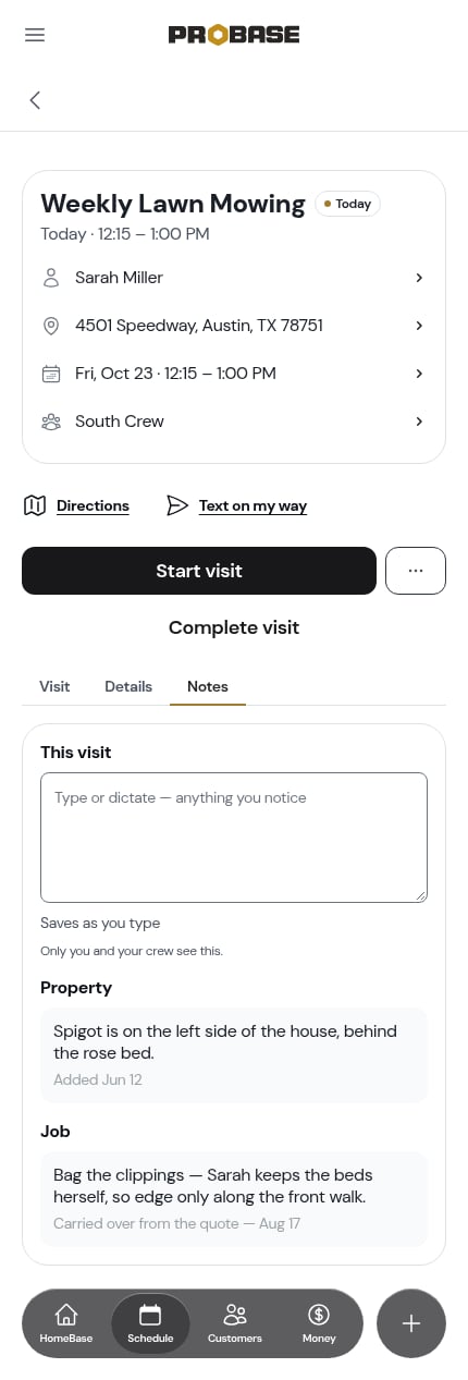 The notes pad on a visit