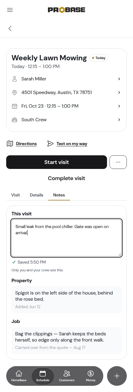 The pad with a saved note