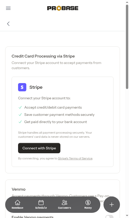 The payment settings page with the Invoice Settings card