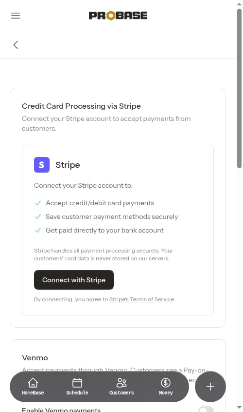 The payment settings page with the Invoice Settings card