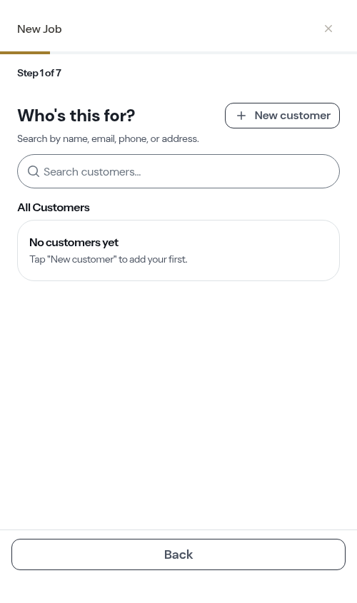 The New Job wizard's button bar at the bottom of a phone screen