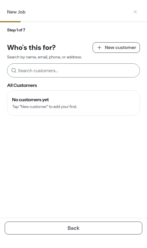 The New Job wizard's button bar at the bottom of a phone screen