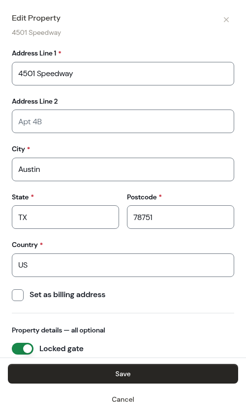 The editor opened in place over the customer page