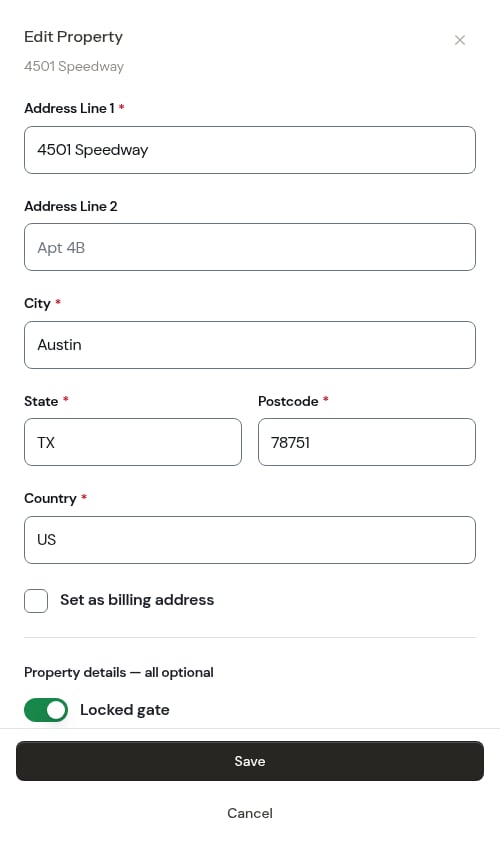 The editor opened in place over the customer page