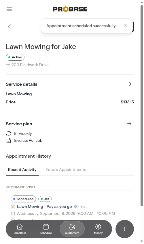 Service detail after scheduling