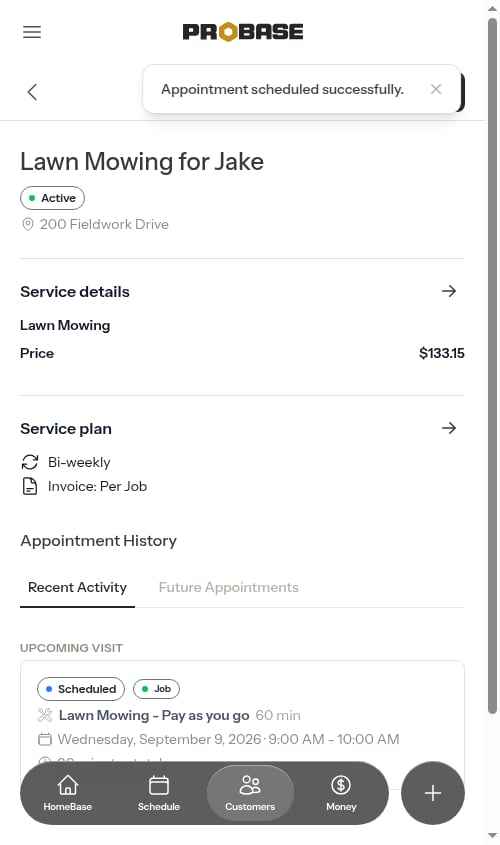 Service detail after scheduling