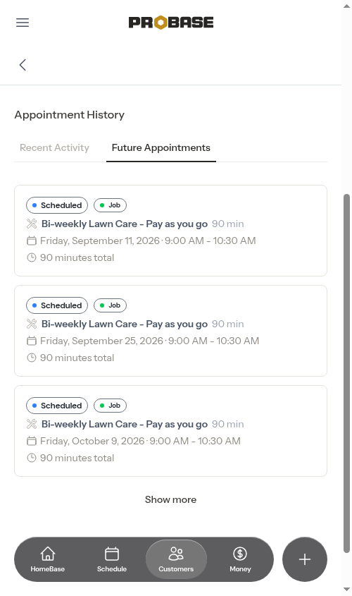 Future Appointments tab listing the upcoming visits