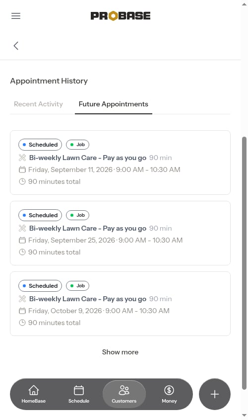Future Appointments tab listing the upcoming visits