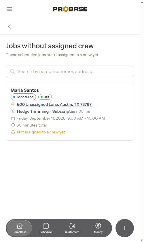 Jobs without assigned crew list