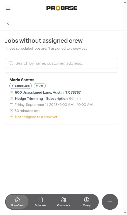 Jobs without assigned crew list