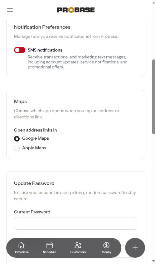 SMS notifications turned off