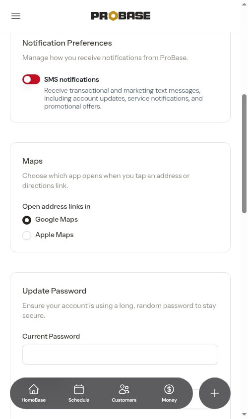 SMS notifications turned off