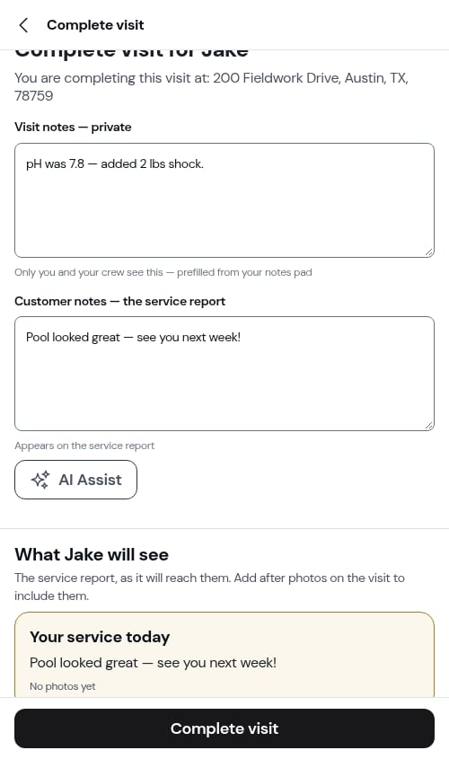 Completion form with autosaved notes
