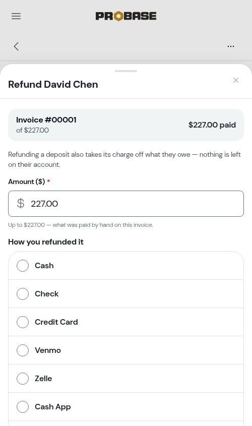Refunding a whole deposit