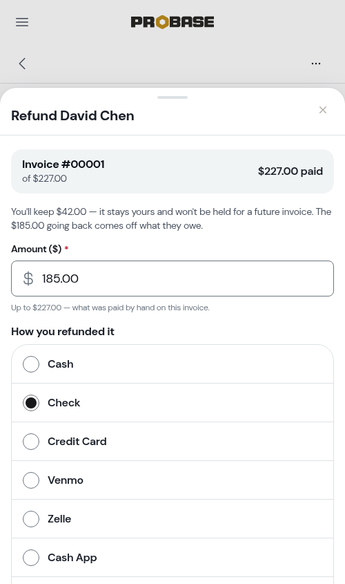 Refunding part of a deposit