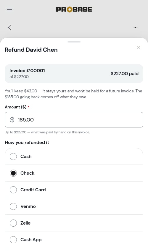 Refunding part of a deposit