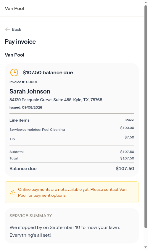 Invoice with tip added after review