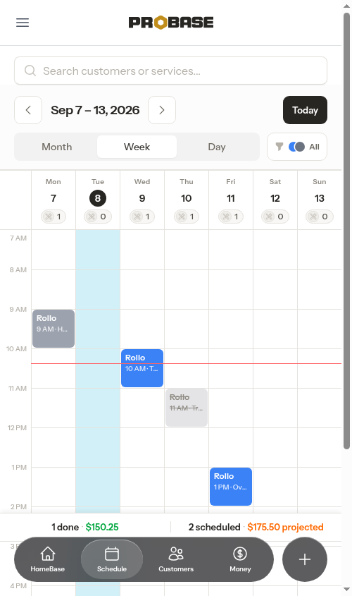 Week revenue rollup strip