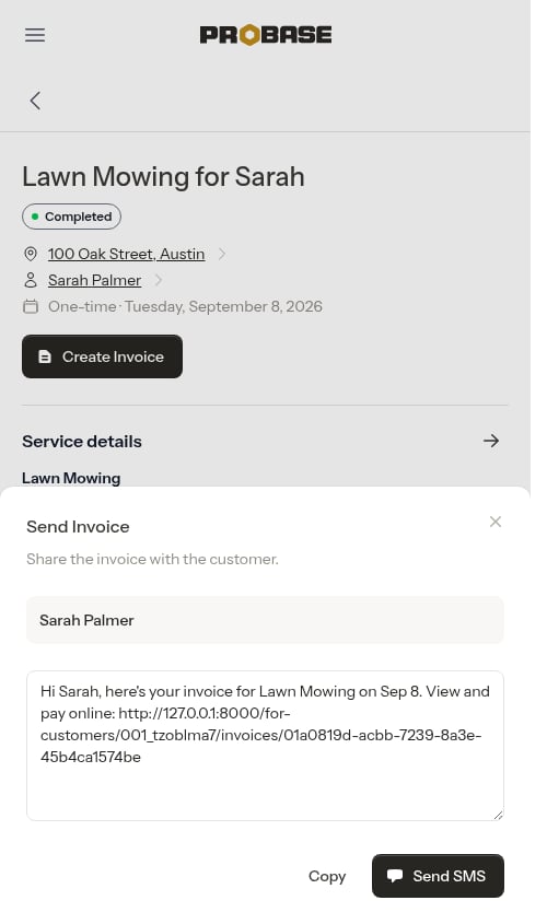 SMS compose modal after appointment send