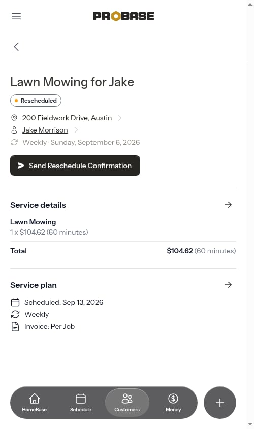 Quick actions on a rescheduled appointment