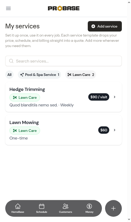 Catalog filtered to Lawn services