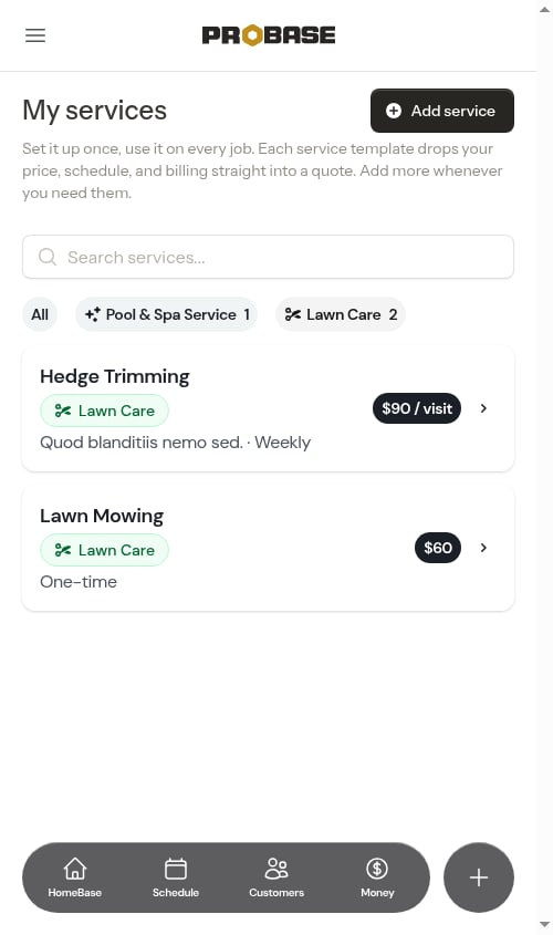 Catalog filtered to Lawn services