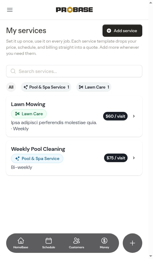 All pill selected, showing every service again