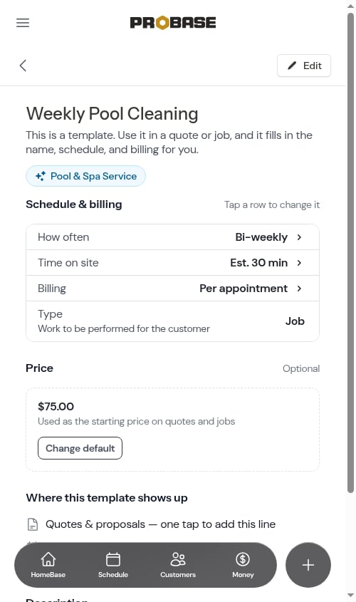 Trade shown on the service detail page