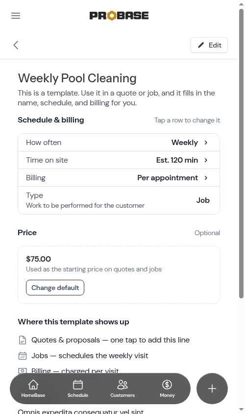 Checklist attached to a service