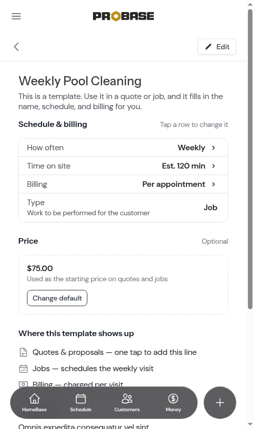 Checklist attached to a service