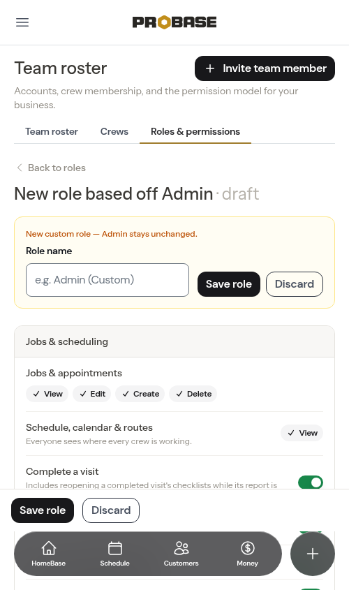 Locked permissions in the role builder