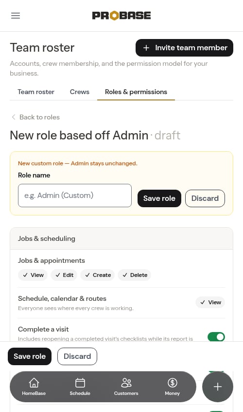 Locked permissions in the role builder