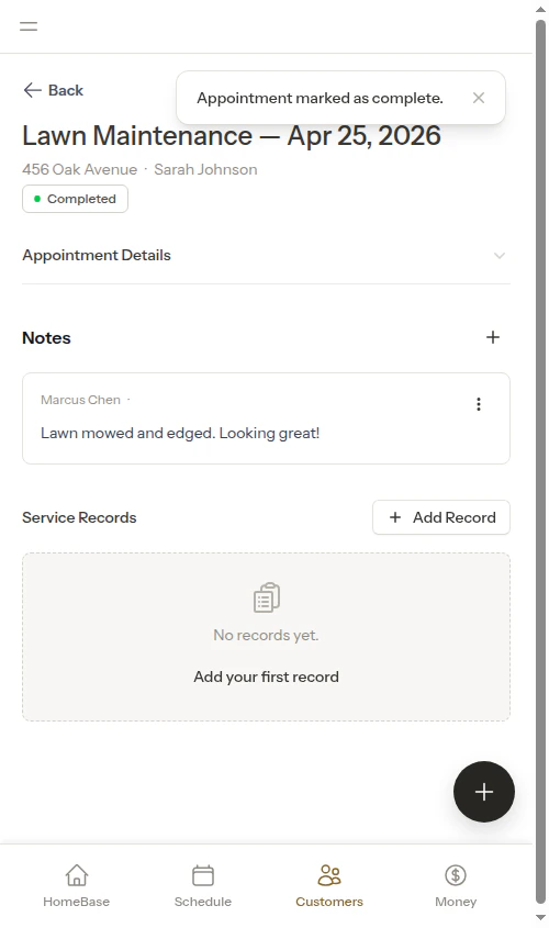 Completed appointment view