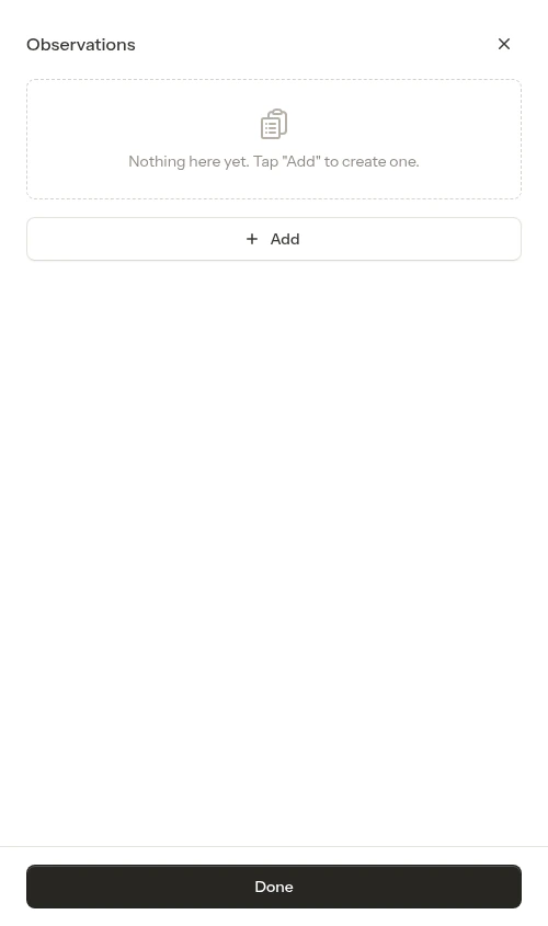 Observations screen (empty)