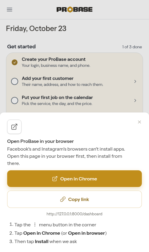 The Open ProBase in your browser sheet