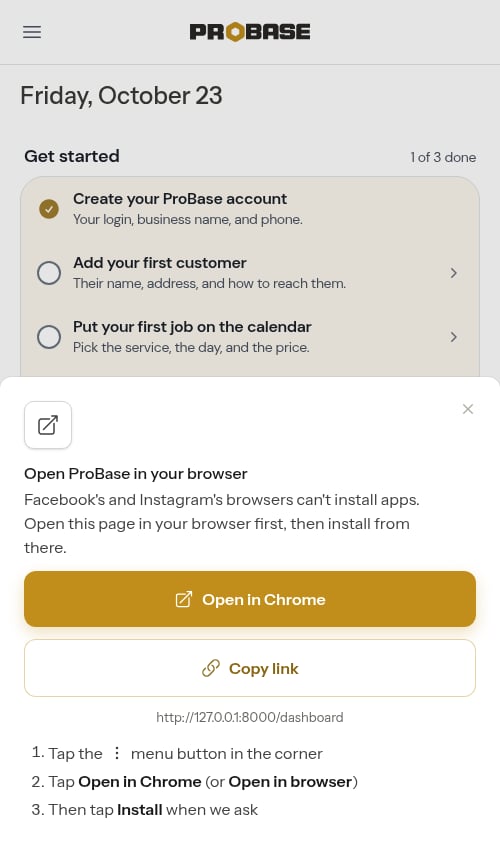 The Open ProBase in your browser sheet
