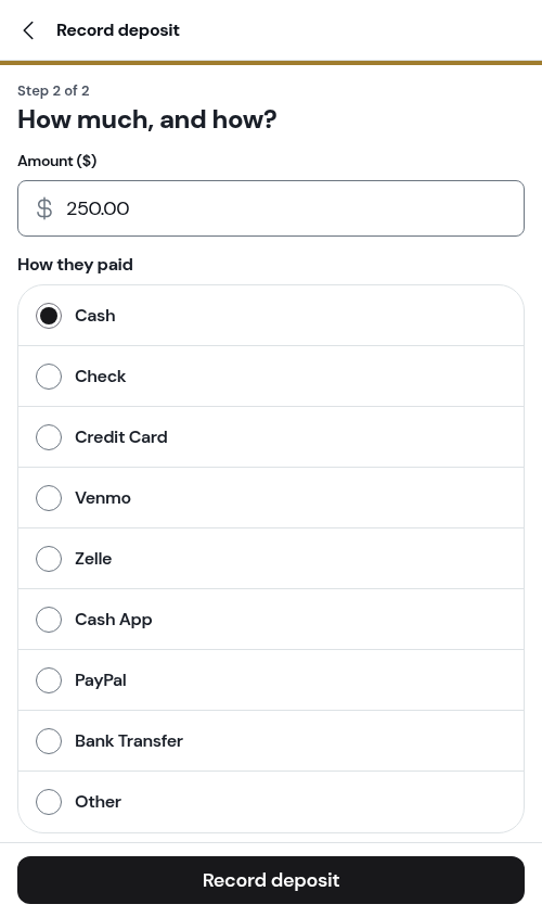 Record deposit