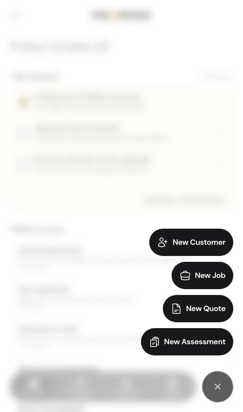 The + menu open above the bottom bar