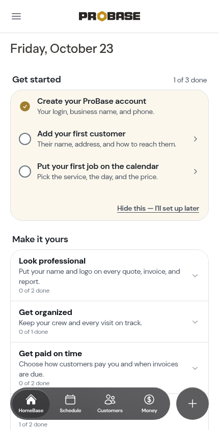The Get started checklist on HomeBase