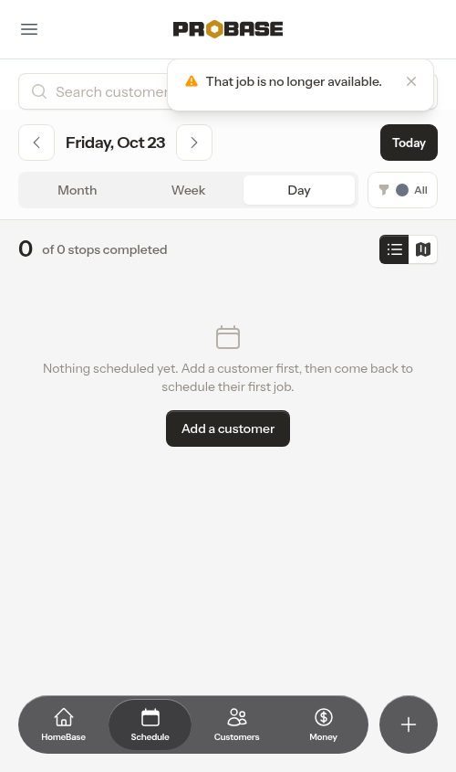 Returned to the schedule after the job's customer was archived