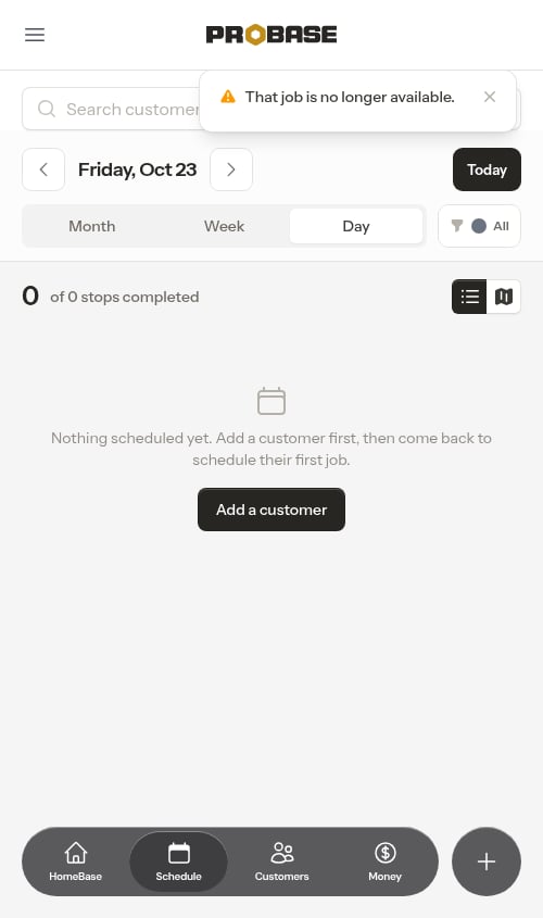 Returned to the schedule after the job's customer was archived