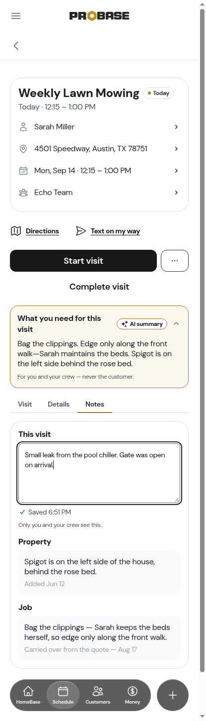The Notes tab with the pad saved