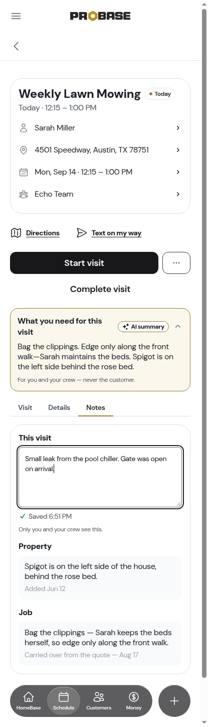 The Notes tab with the pad saved