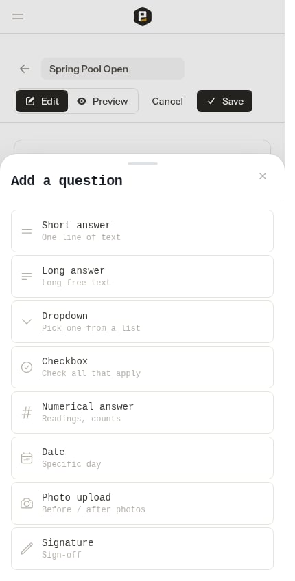 Add-a-question sheet